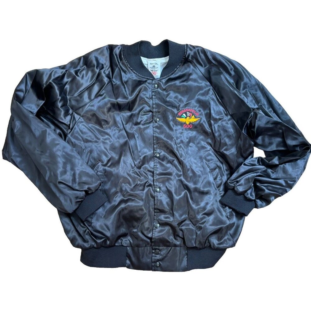 Vintage 1980's Indianapolis Indy 500 F1 Logo Satin Bomber Racing Jacket USA XL